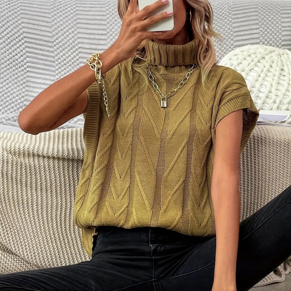 293. Solid Turtle Neck Knitted Sweater - Pullover… - image 1